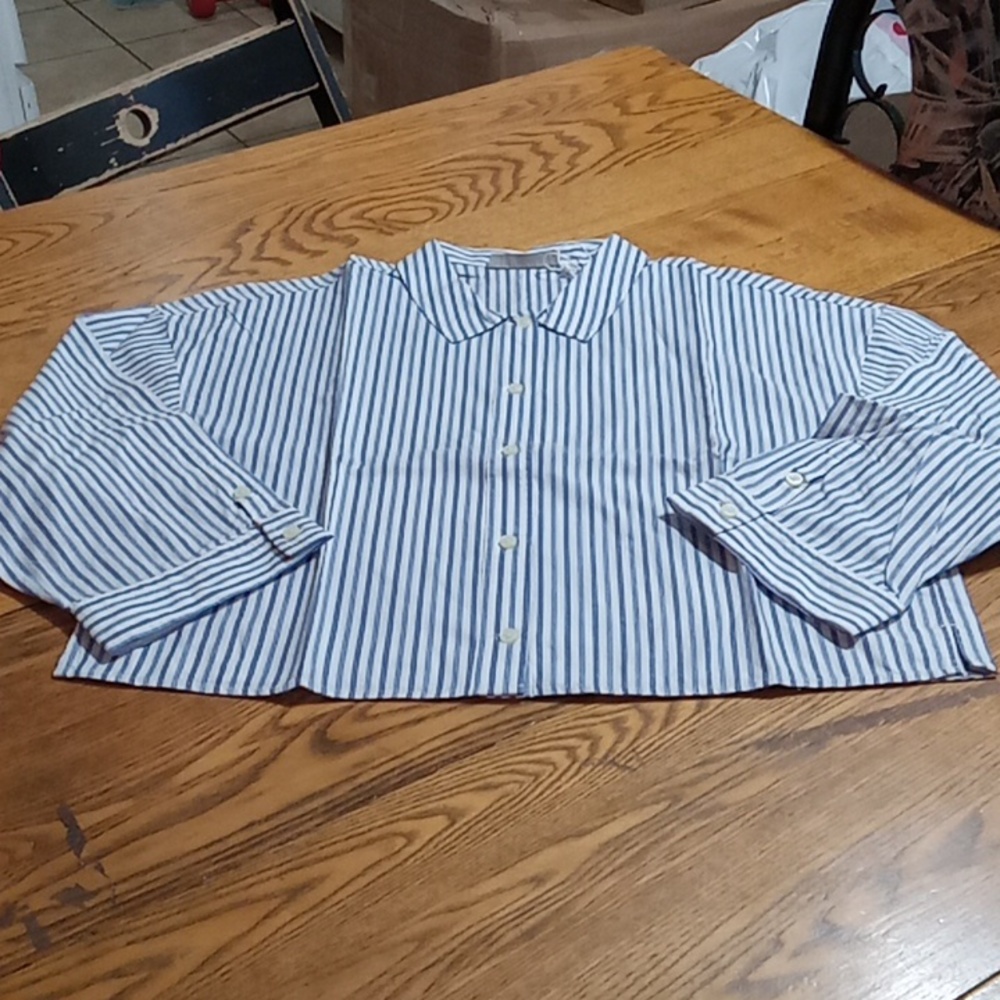 Everlane Women SMALL  Shirt Top Button Blouse STRIPED New White Navy Blue Work